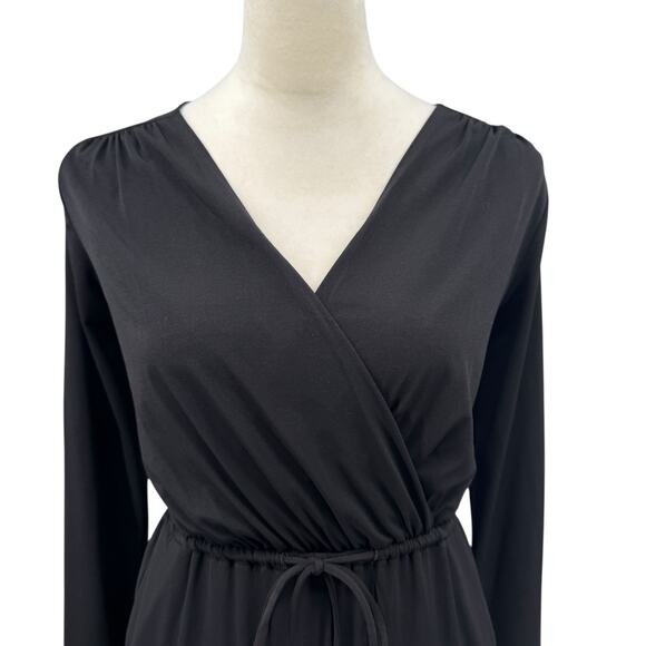 BCBGeneration Black Stretch Surplice V-neck Long Sleeve Cut Out Back Jumpsuit - Picture 6 of 14